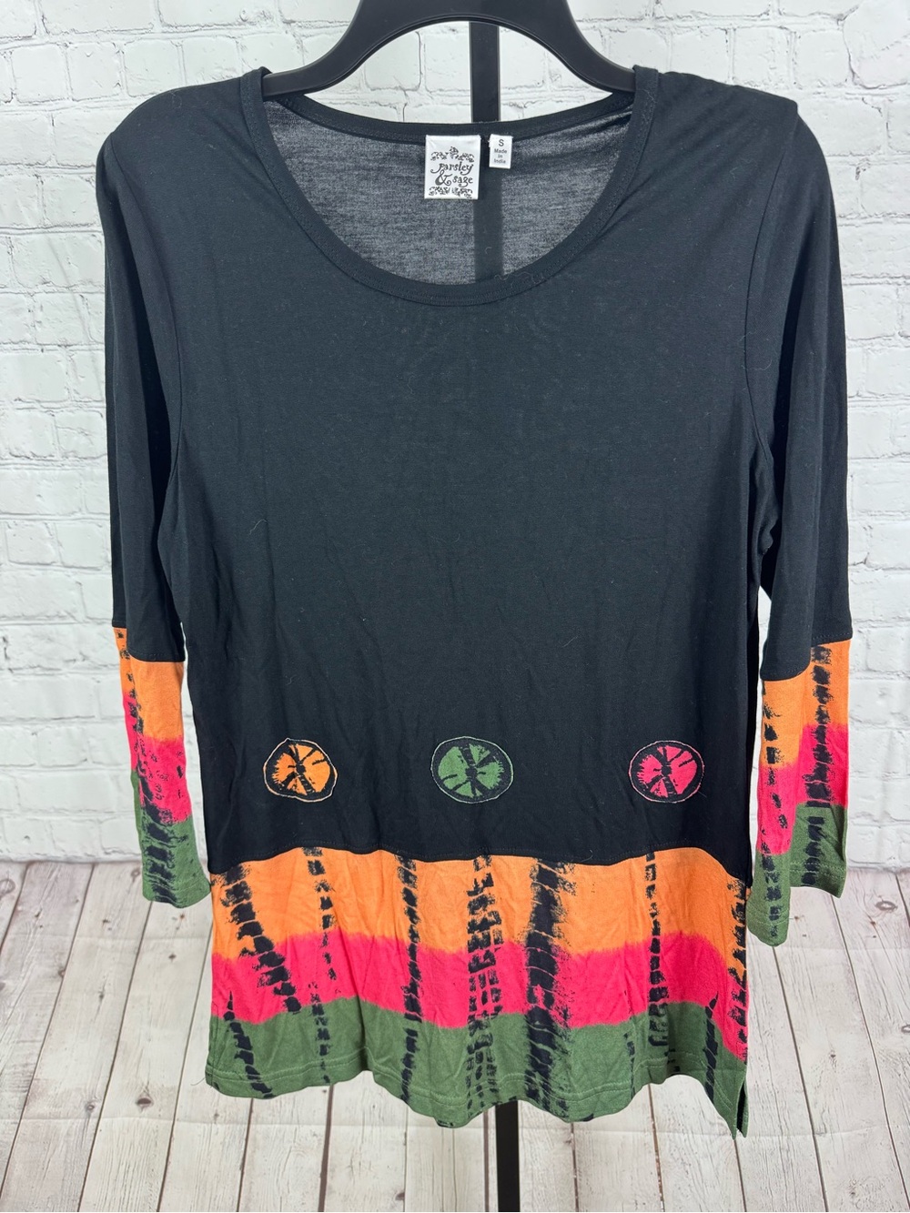 Parsley & Sage Black Tie Dye Long Sleeve Tunic Top Small Small